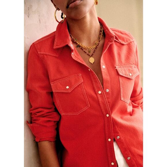 Sézane Servanne Long-Sleeve Buttoned Shirt - 0 - Red - Picture 3 of 4